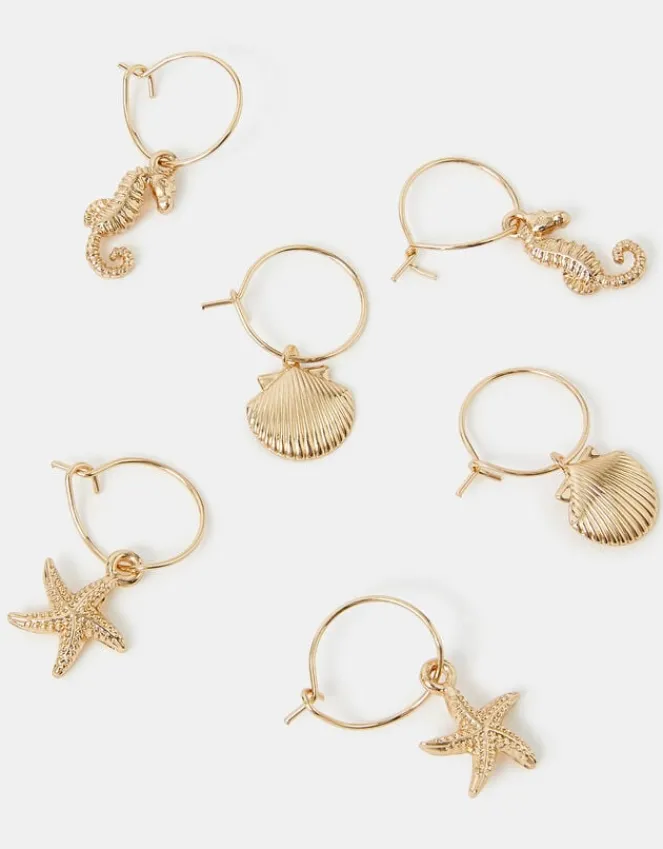 Accessorize 3-Pack Sea Charm Hoop Earrings