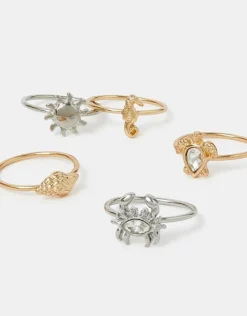 Accessorize 5-Pack Sea Friends Rings Gold