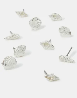 Accessorize 5-Pack Seashell Stud Earrings Silver