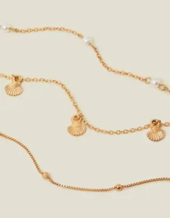 Accessorize 3-Pack Shell and Pearl Anklets