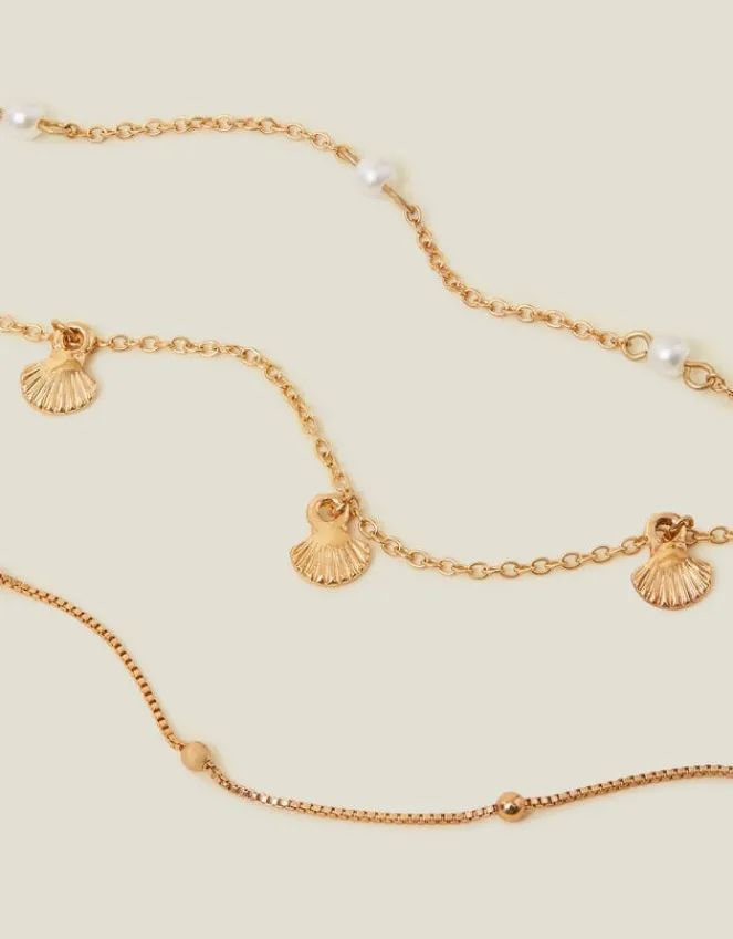 Accessorize 3-Pack Shell and Pearl Anklets
