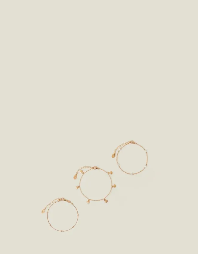 Accessorize 3-Pack Shell and Pearl Anklets