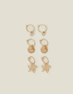 Accessorize 3-Pack Shell Gem Hoop Earrings