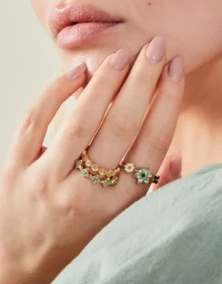 Accessorize 3-Pack Sparkle Flower Rings Green