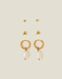 Accessorize 3-Pack Stainless Steel Pearl Earrings