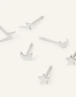 Accessorize 3-Pack Sterling Silver Celestial Stud Earrings