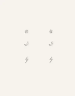Accessorize 3-Pack Sterling Silver Celestial Stud Earrings