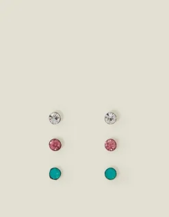 Accessorize 3-Pack Sterling Silver Gem Stud Earrings