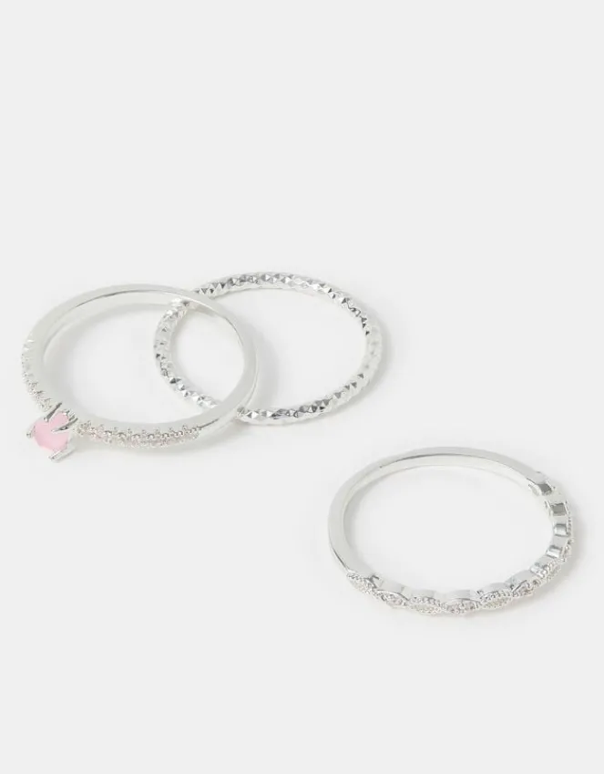 Accessorize 3-Pack Sterling Silver-Plated Sparkle Rings Silver