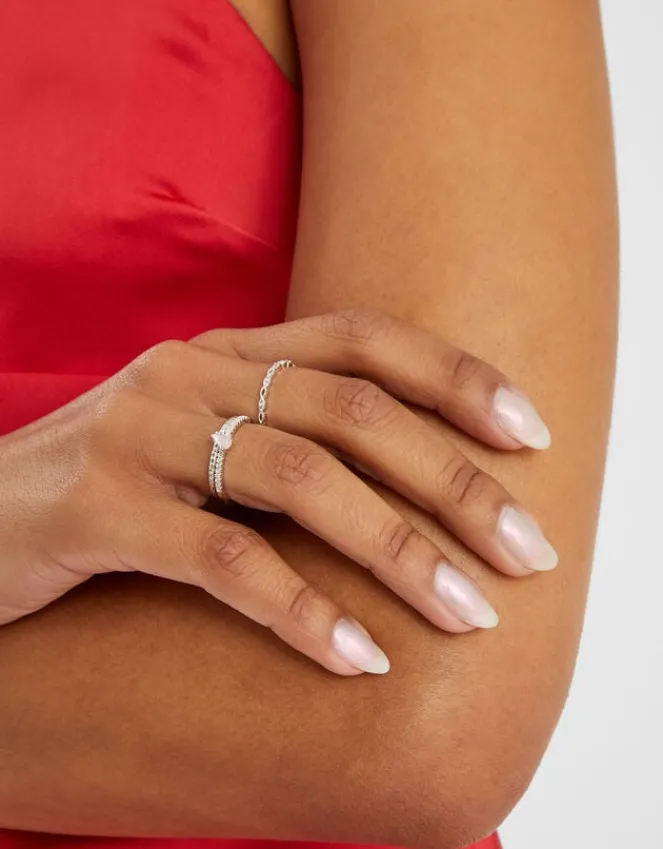 Accessorize 3-Pack Sterling Silver-Plated Sparkle Rings Silver
