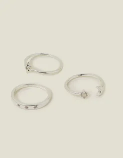 Accessorize 3-Pack Sterling Silver-Plated Celestial Rings Silver