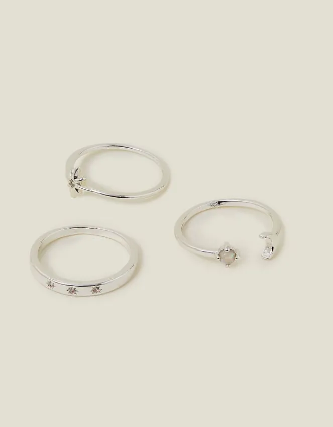 Accessorize 3-Pack Sterling Silver-Plated Celestial Rings Silver