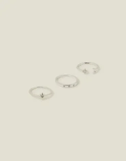 Accessorize 3-Pack Sterling Silver-Plated Celestial Rings Silver