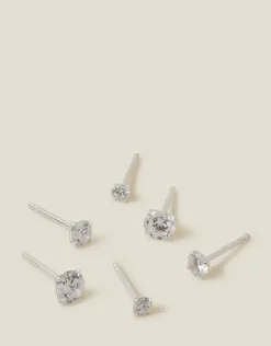 Accessorize 3-Pack Sterling Silver-Plated Crystal Studs