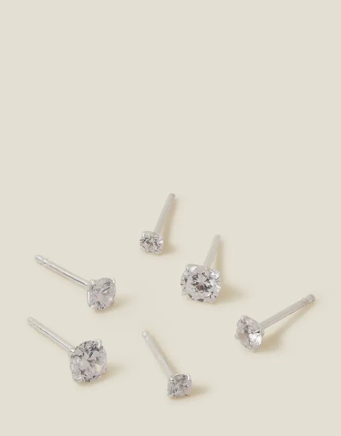 Accessorize 3-Pack Sterling Silver-Plated Crystal Studs