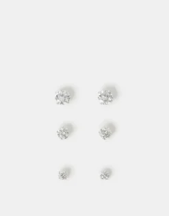 Accessorize 3-Pack Sterling Silver-Plated Crystal Studs