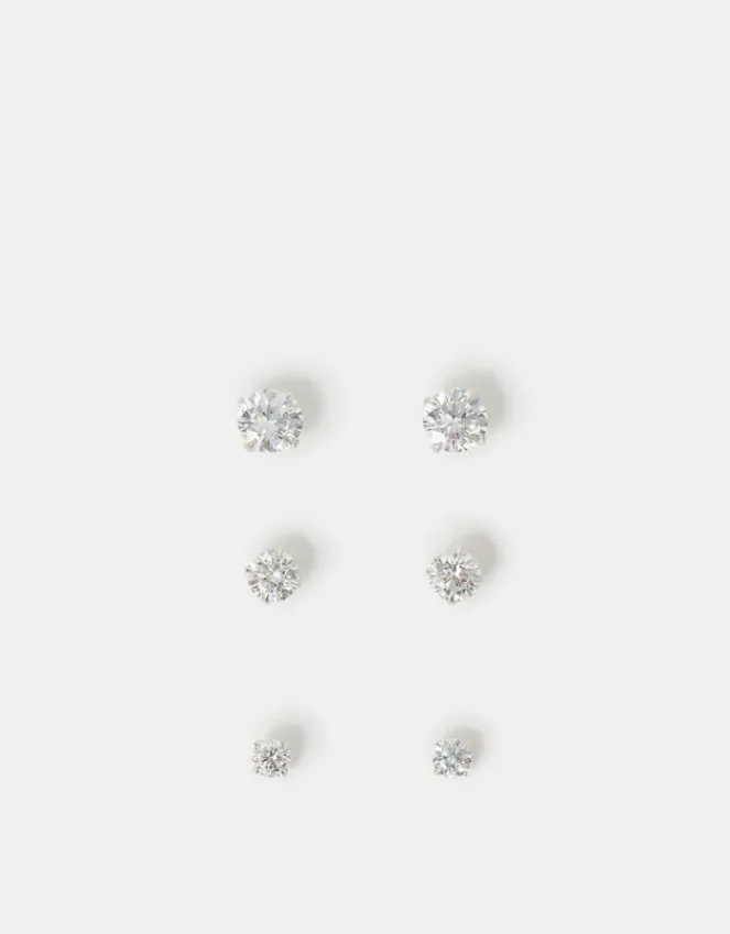 Accessorize 3-Pack Sterling Silver-Plated Crystal Studs