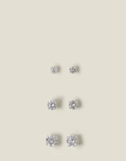 Accessorize 3-Pack Sterling Silver-Plated Crystal Studs