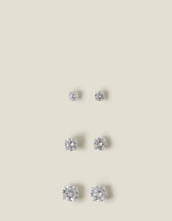 Accessorize 3-Pack Sterling Silver-Plated Crystal Studs