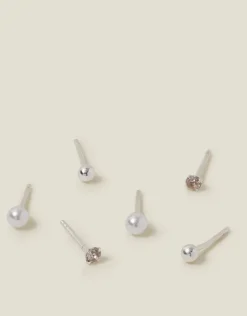 Accessorize 3-Pack Sterling Silver-Plated Pearl Mix Stud Earrings
