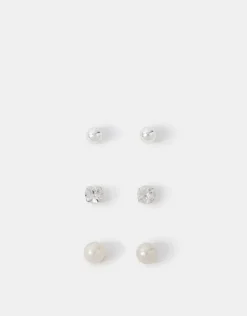 Accessorize 3-Pack Sterling Silver-Plated Pearl Mix Stud Earrings