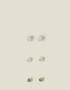 Accessorize 3-Pack Sterling Silver-Plated Pearl Mix Stud Earrings