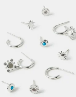 Accessorize 5-Pack Sterling Silver-Plated Stone Stud & Hoop Earrings