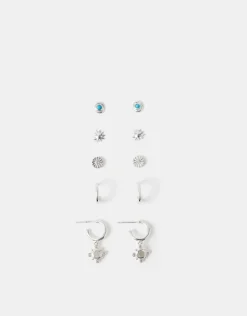 Accessorize 5-Pack Sterling Silver-Plated Stone Stud & Hoop Earrings