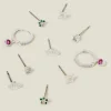 Accessorize 5-Pack Sterling Silver-Plated Sparkle Stud and Hoop Earrings