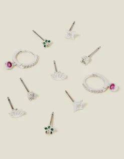 Accessorize 5-Pack Sterling Silver-Plated Sparkle Stud and Hoop Earrings