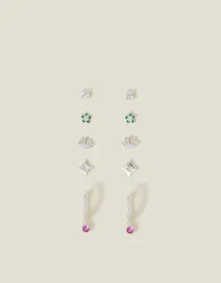 Accessorize 5-Pack Sterling Silver-Plated Sparkle Stud and Hoop Earrings