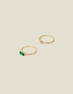 Accessorize 2-Pack Stone Rings Gold
