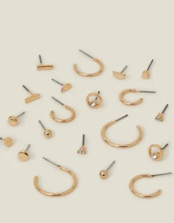 Accessorize 10-Pack Stud and Hoop Earrings Gold