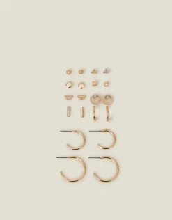 Accessorize 10-Pack Stud and Hoop Earrings Gold