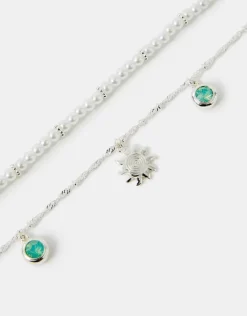 Accessorize 2-Pack Sunshine & Pearl Anklets
