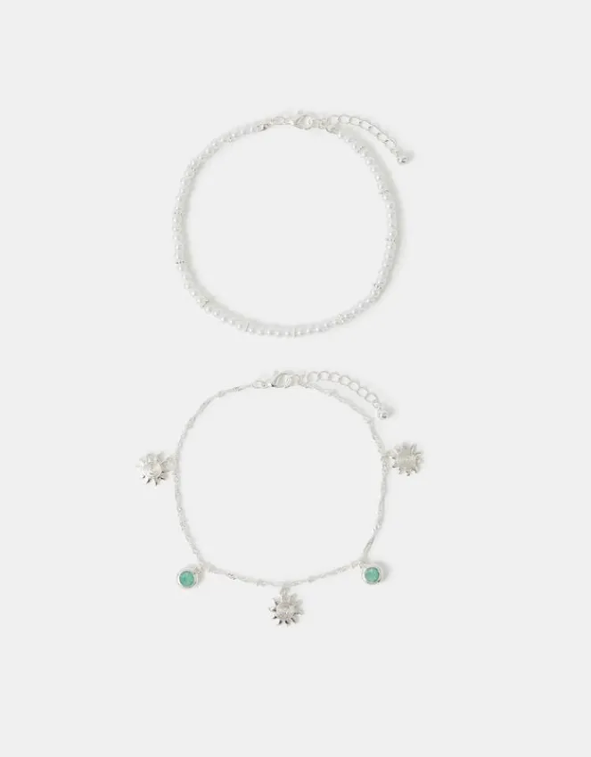 Accessorize 2-Pack Sunshine & Pearl Anklets