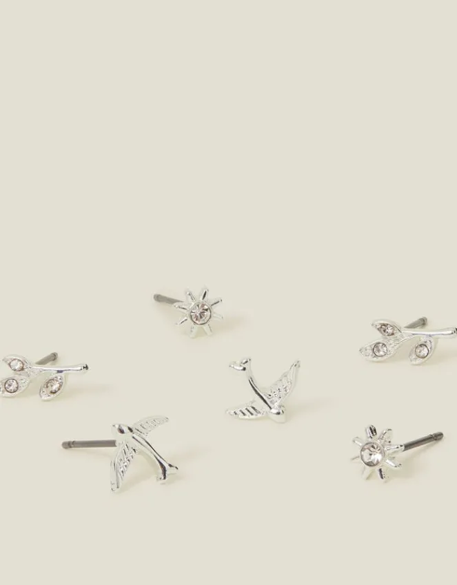Accessorize 3-Pack Swallow Stud Earrings Silver