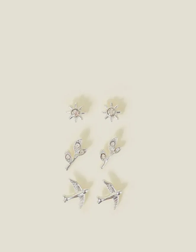 Accessorize 3-Pack Swallow Stud Earrings Silver