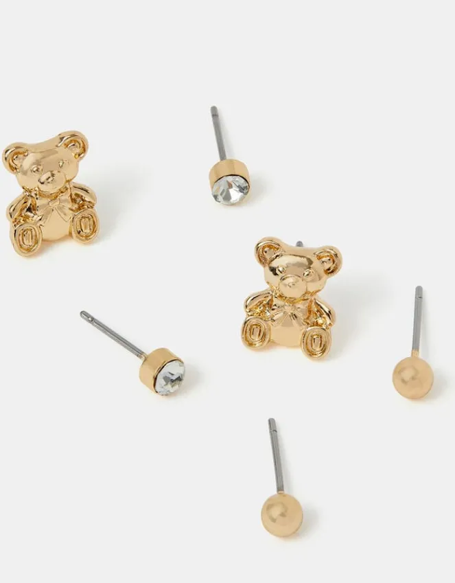Accessorize 3-Pack Teddy Bear Stud Earrings