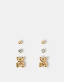 Accessorize 3-Pack Teddy Bear Stud Earrings