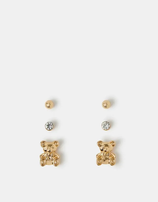 Accessorize 3-Pack Teddy Bear Stud Earrings