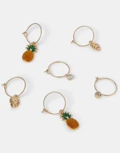 Accessorize 3-Pack Tropical Charm Hoop Earrings
