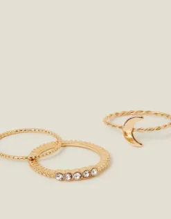 Accessorize 3-Pack Twist Moon Rings Gold