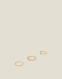 Accessorize 3-Pack Twist Moon Rings Gold