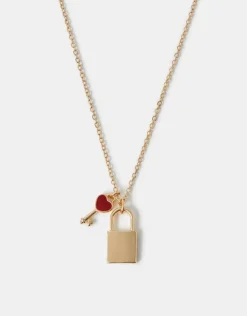 Accessorize Padlock & Key Pendant Necklace