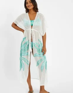 Accessorize Palm Embroidered Kaftan Ivory