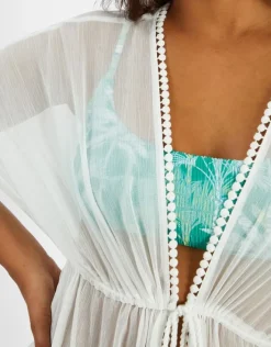 Accessorize Palm Embroidered Kaftan Ivory