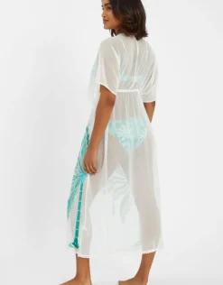 Accessorize Palm Embroidered Kaftan Ivory