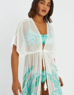 Accessorize Palm Embroidered Kaftan Ivory