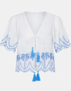 Accessorize Palm Embroidered Tie Top White